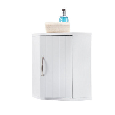 Salcombe White Wooden Bathroom Corner Cabinet, Wall-Mounted Storage Cupboard - image 1