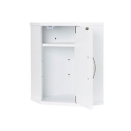 Salcombe White Wooden Bathroom Corner Cabinet, Wall-Mounted Storage Cupboard - thumbnail 4