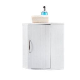 Salcombe White Wooden Bathroom Corner Cabinet, Wall-Mounted Storage Cupboard