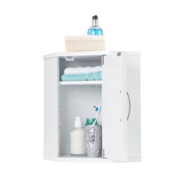 Salcombe White Wooden Bathroom Corner Cabinet, Wall-Mounted Storage Cupboard - thumbnail 2