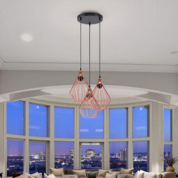 Ledsone Modern Retro 3 Way Ceiling Pendant Light With Rose Gold Diamond Cage Shade And E27 Bulbs - thumbnail 3