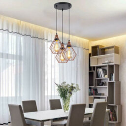Ledsone Modern Retro 3 Way Ceiling Pendant Light With Rose Gold Diamond Cage Shade And E27 Bulbs - thumbnail 4