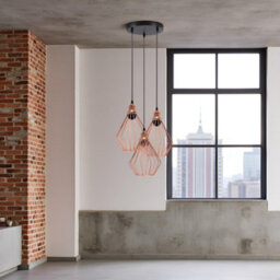 Ledsone Modern Retro 3 Way Ceiling Pendant Light With Rose Gold Diamond Cage Shade And E27 Bulbs - thumbnail 8