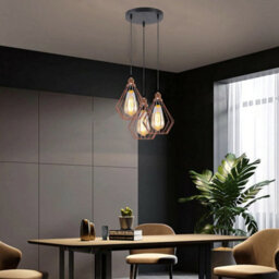Ledsone Modern Retro 3 Way Ceiling Pendant Light With Rose Gold Diamond Cage Shade And E27 Bulbs - thumbnail 5
