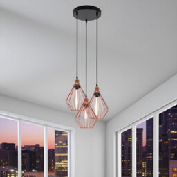Ledsone Modern Retro 3 Way Ceiling Pendant Light With Rose Gold Diamond Cage Shade And E27 Bulbs - thumbnail 9