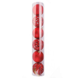 6 Pack 8Cm Red Christmas Tree Baubles Glitter & Filigree Mix Ornaments For Holiday Decoration - thumbnail 2
