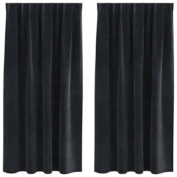 Berkfield Blackout Curtains With Top Tape 2 Pcs Black Velvet - thumbnail 2