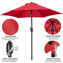 Yaheetech Red 2.3M Tiltable Garden Parasol Outdoor Canopy Sun Shade Patio Market Umbrella With Crank - thumbnail 4