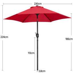 Yaheetech Red 2.3M Tiltable Garden Parasol Outdoor Canopy Sun Shade Patio Market Umbrella With Crank - thumbnail 3