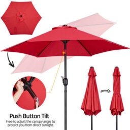 Yaheetech Red 2.3M Tiltable Garden Parasol Outdoor Canopy Sun Shade Patio Market Umbrella With Crank - thumbnail 6