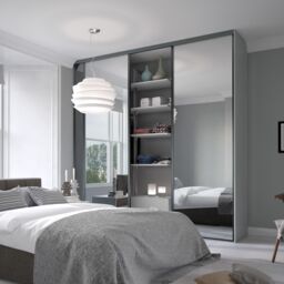Spacepro Classic Panelled Mirrored Gloss Graphite 3 Door Sliding Wardrobe Door Kit (H)2220mm (W)1803mm - thumbnail 4
