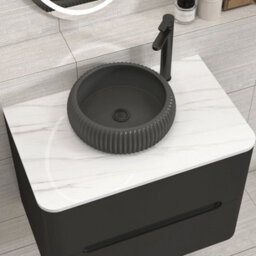 Royal Bathrooms Venice 700mm Matt Nocturne Black Wall Mounted Bathroom Countertop Vanity Unit 2 Drawer With Milan Black Basin - thumbnail 6