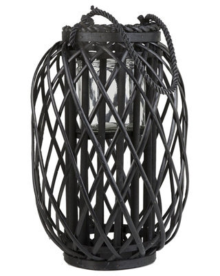 Beliani Nordic Boho Willow Lantern Black 40Cm - Indoor And Sheltered Outdoor Candle Holder - image 1