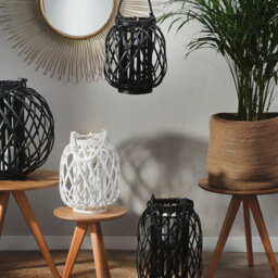 Beliani Nordic Boho Willow Lantern Black 40Cm - Indoor And Sheltered Outdoor Candle Holder - thumbnail 2