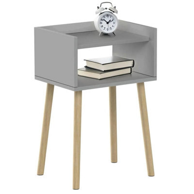 Taylor & Brown Grey Bedside Table Nightstand, Open Shelf Side Table With Storage, Tall End Table For Bedroom, Kids & Living Room - image 1