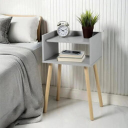 Taylor & Brown Grey Bedside Table Nightstand, Open Shelf Side Table With Storage, Tall End Table For Bedroom, Kids & Living Room - thumbnail 3