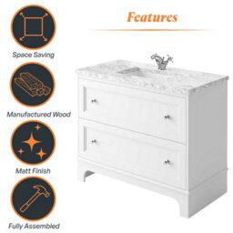 Plum&clay Beckett White Floor Standing Traditional Bathroom Vanity Unit & Basin (W)1000mm (H)850mm - thumbnail 7
