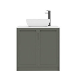 Royal Bathrooms Royal Bathroom Elmore 800mm Matt Green Freestanding Countertop Bathroom Vanity Unit 2 Door Plain White Worktop With Elva Basin - thumbnail 7