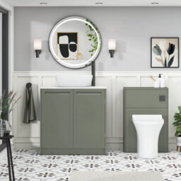 Royal Bathrooms Royal Bathroom Elmore 800mm Matt Green Freestanding Countertop Bathroom Vanity Unit 2 Door Plain White Worktop With Elva Basin - thumbnail 5
