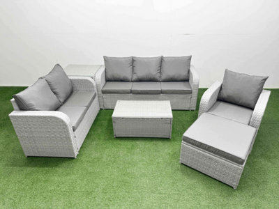 Fimous Pe Wicker 7 Seater Outdoor Rattan Furniture Sofa Sets Rectangular Coffee Table Reclining Chair Footstool Side Table - image 1