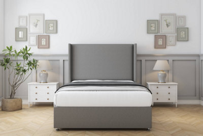 "Comfort Madrid Pewter Dumfries Divan Bed Set 2 Drawers Foot-End - 54"" Wingback 6' Super King" - image 1
