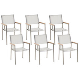Beliani Set Of 6 Garden Chairs Grosseto Stainless Steel White