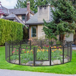 Bingopaw Black 8 Panels Solid Metal Pet Playpen Outdoor Exercise Enclosure Garden Fence With Door, Mat 126X126X88Cm - thumbnail 6