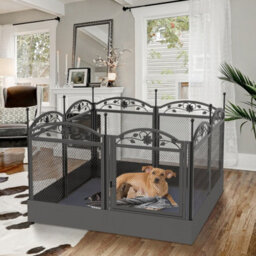 Bingopaw Black 8 Panels Solid Metal Pet Playpen Outdoor Exercise Enclosure Garden Fence With Door, Mat 126X126X88Cm - thumbnail 4