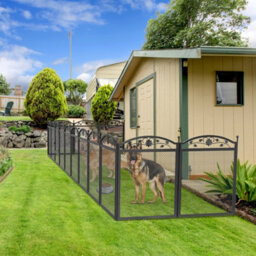 Bingopaw Black 8 Panels Solid Metal Pet Playpen Outdoor Exercise Enclosure Garden Fence With Door, Mat 126X126X88Cm - thumbnail 3