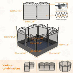 Bingopaw Black 8 Panels Solid Metal Pet Playpen Outdoor Exercise Enclosure Garden Fence With Door, Mat 126X126X88Cm - thumbnail 2