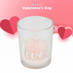 Valentines Scented Rose Candle Heart Glass Romantic Gift 6. 5Cm Pink - thumbnail 3