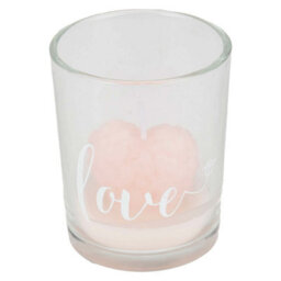 Valentines Scented Rose Candle Heart Glass Romantic Gift 6. 5Cm Pink