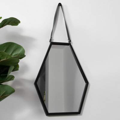 Native Home & Lifestyle Hexagon Black Metal Mirror With Leather Strap - image 1
