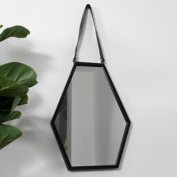 Native Home & Lifestyle Hexagon Black Metal Mirror With Leather Strap - thumbnail 1