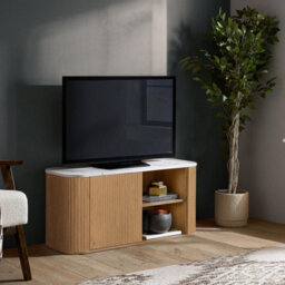 Kagu Small Tv Unit Fluted Ribbed Oak & Marble Effect