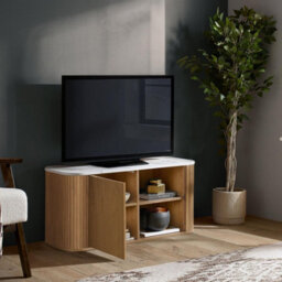 Kagu Small Tv Unit Fluted Ribbed Oak & Marble Effect - thumbnail 2