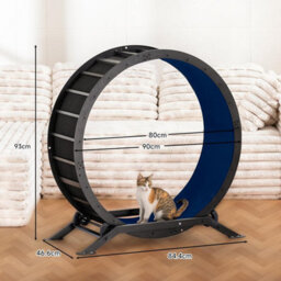 Gtplayer Cat Wheel 90 Cm Metal Large Cats Exercise Running Wheel For Indoor Cats With Teaser Removable Carpet Cat Treadmill, Blue - thumbnail 2
