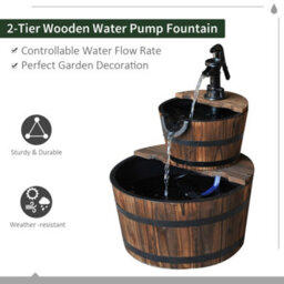 Outsunny Wooden Water Pump Fountain 2 Tier Cascading Feature Garden Deck - thumbnail 5