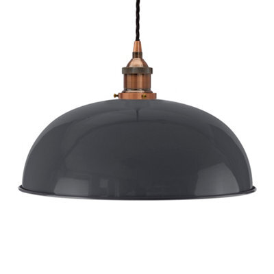 Slate Grey Worcester Painted Dome Pendant Light With Antique Copper Lamp Holder And Black Twisted Cable - Se Home - image 1