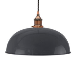Slate Grey Worcester Painted Dome Pendant Light With Antique Copper Lamp Holder And Black Twisted Cable - Se Home