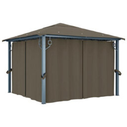 Berkfield Gazebo With Curtain&led String Lights 3X3 M Taupe Aluminium - thumbnail 3