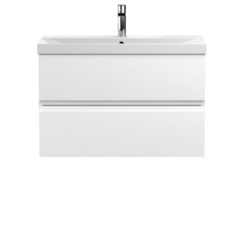 Hudson Reed Urban 810mm Satin White Wall Hung 2 Drawer Vanity Unit And Ceramic Basin With Silent Close, 550 X 810 X 395mm - thumbnail 1