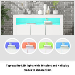 High Gloss Sideboard Display Cabinet With Led Lights And 3 Doors, White - thumbnail 4