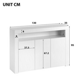 High Gloss Sideboard Display Cabinet With Led Lights And 3 Doors, White - thumbnail 5