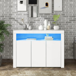 High Gloss Sideboard Display Cabinet With Led Lights And 3 Doors, White - thumbnail 6