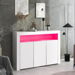 High Gloss Sideboard Display Cabinet With Led Lights And 3 Doors, White - thumbnail 3