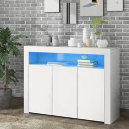 High Gloss Sideboard Display Cabinet With Led Lights And 3 Doors, White - thumbnail 1