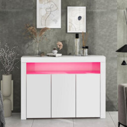 High Gloss Sideboard Display Cabinet With Led Lights And 3 Doors, White - thumbnail 2