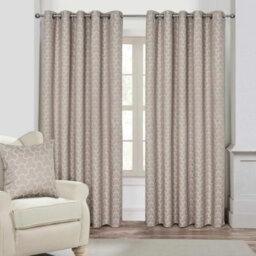 "Homescapes Natural Geometric Jacquard Blackout Eyelet Curtain Pair, 90 X 72""" - thumbnail 1