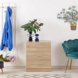 Interior Emporium 3-Drawer Bedside Table - Compact Nightstand With Storage - Modern Bedroom Furniture (Oak) - thumbnail 1
